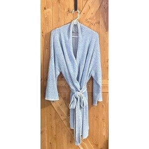 Soft Surroundings Boucle Knit Robe Large Blue Marled Belted Cozy Lounge Wrap